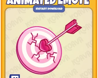May include: Animated emote graphic featuring a pink target with a heart at the center, pierced by a pink arrow. The target has a cracked design. The words "ANIMATED EMOTE" and "INSTANT DOWNLOAD" are displayed at the top.