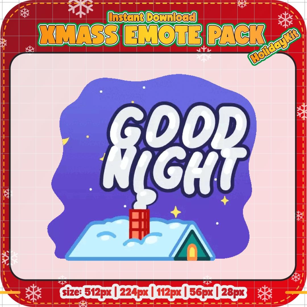Good Night Christmas Emote | Snowy Rooftop Twitch Emote (digital ...