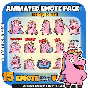 Unicorn Animated Emotes: 15 Twitch/Discord Streamer Emotes (Digital Download)