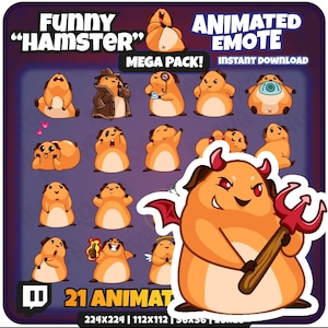 Twitch Animated Emote Pack | 21 Funny Hamster Twitch & Discord Animated Emotes | Kawaii Hamster GIF Stickers | Instant Download