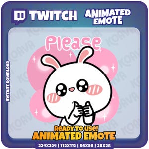 Animated Twitch, Kick Emote, Please! Bunny Emote, Animal Emote, Cute Bunny, For Streamers - Instant Download / Ready to Use (transparent)