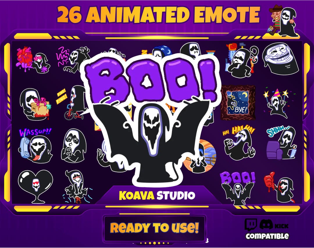 Animierte Halloween Screme Ghost Emotes: Lustige gruselige Stream-Assets  (Digitaler Download, image size:1080x853