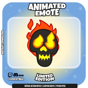 Twitch Emote | Animated Fiery Skull Emote for Streamers & Discord | Flame Rage Emote GIF