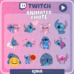 Emote animata di Twitch, Emote Kick, Emote animata di Stitch, Emote carina, Emote Stitch, Emoji, per gli streamer - Download immediato/Pronto all'uso (trasparente)