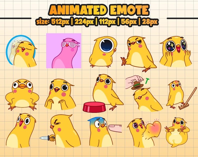 Twitch Emote Pack: Animated Yellow Bird Twitch Emotes | 20x Kawaii ...
