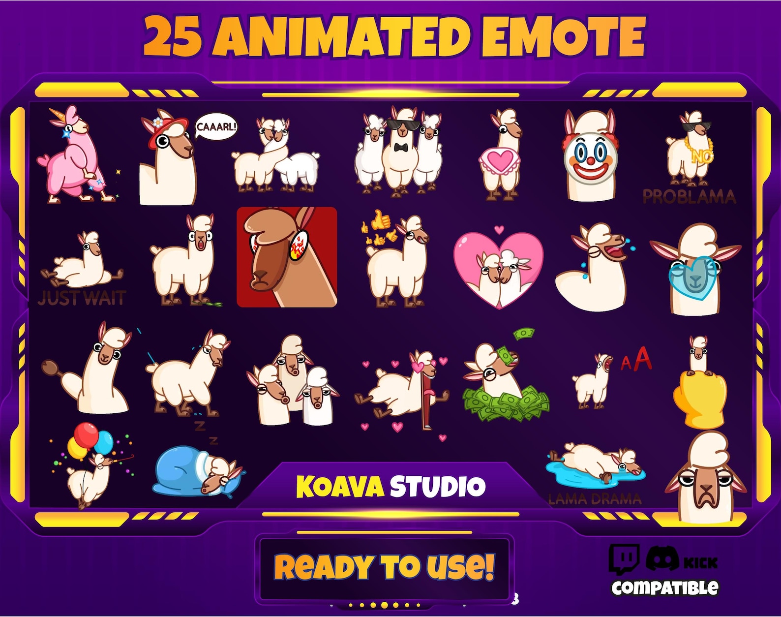 Animated Llama Twitch Emotes: Funny Problama Reactions (instant ...