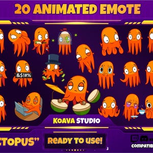 Animated Octopus Twitch Emotes: Funny Sea Creature GIFs (Digital Download