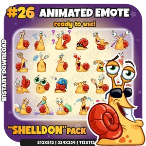 Twitch Emote | Shelldon Animated Emote Pack - 25 Funny Cartoon Style Emotes for Twitch, Discord, Kick - Instant Download | 512px Included