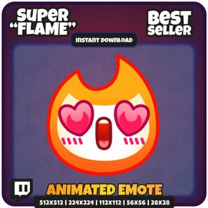 Twitch | Super Flame Animated Emote | Cute Love Heart Eyes Fire Emote for Streamers | Instant Download