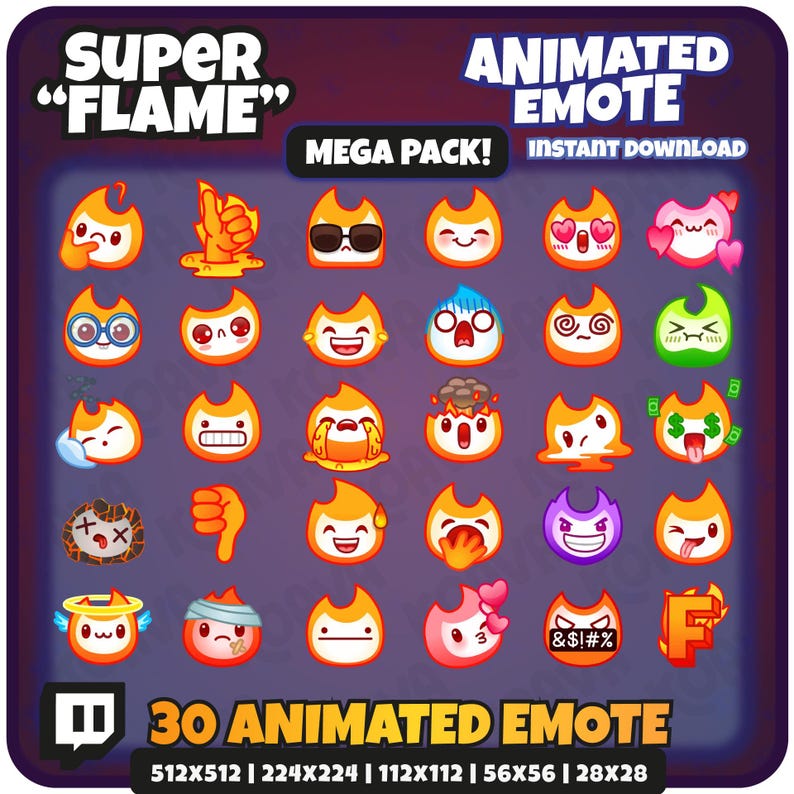 Animated Flame Emote Pack: 30 Fire Twitch/discord Stickers (digital ...