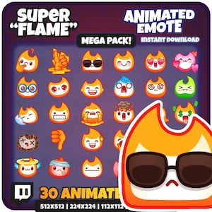 Twitch | 30x Animated Flame Emote Pack | Fire Twitch Discord Stickers | Cute Animated Emotes for Streamers