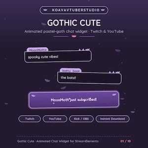 Animated Gothic Chat Widget | Pastel Goth Stream Overlay, Bats (Digital Download)