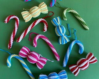 Christmas Candy Crochet Pattern, Candy Cane and Peppermint Ornaments (PDF)