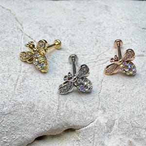 16G Helix Piercing Ohr Tragus Knorpel Labret Stecker Kristall Biene