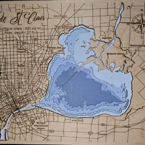 Personalized, Custom 3D Wood Lake Map, Laser Engraved & Hand-Painted