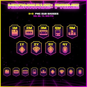 Retro Synthwave Twitch Sub-badges | Neon Loyalty Pack 80 (digitale download)