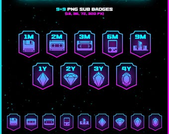 Neonwave Flux Twitch Sub Badges - Neon Glow Loyalty Badges for Streamers
