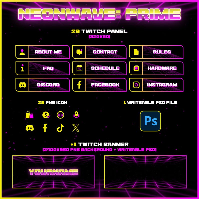 Neonwave Synthwave Twitch Stream Package | Retro 80s Cyberpunk | Pink ...