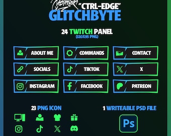 Paneles de Twitch / Azul y verde - CTRL-EDGE: Paquete de paneles de edición de transmisión de GlitchByte / Png, PSD