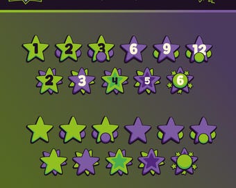 11 Twitch Sub Badge - Grün & Lila Sterne Twitch Abonnenten Badge