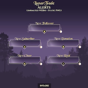 LunarFade - Animated Purple & Gold Stream Alerts - Stream Overlay Pack