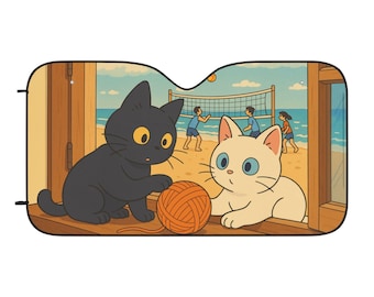 Parasole per auto Cat Beach Scene: accessori estivi per auto