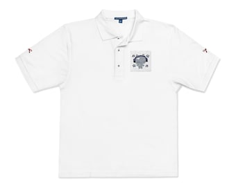 Polo blu navy con ricamo floreale e teschio