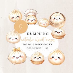 Dumpling Clipart, Cute Dumpling PNG, Watercolor Asian Food Graphics, Kawaii Dumpling Invite, Digital Stickers for Commercial Use