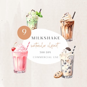 Milkshake Clipart, Watercolor Summer Desserts PNG, Delicious Ice Cream Illustration, Digital Download For Parties & Decor