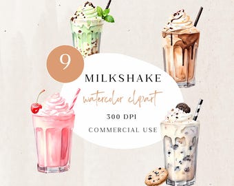 Watercolor Milkshake Clipart: Summer Desserts PNG (Digital Download) - CLP02BAC