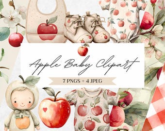 Apple Of Our Eye Clipart - Watercolor Girl Baby Shower Graphics - Red Fall PNG - CLP01AAW