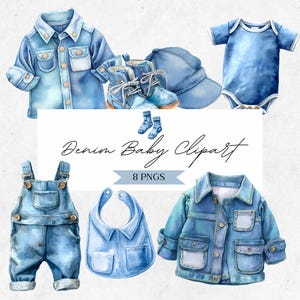 Blue Jean Baby Clipart - Watercolor Denim Clothes Graphics - Boy Shower PNG - CLP01AAU