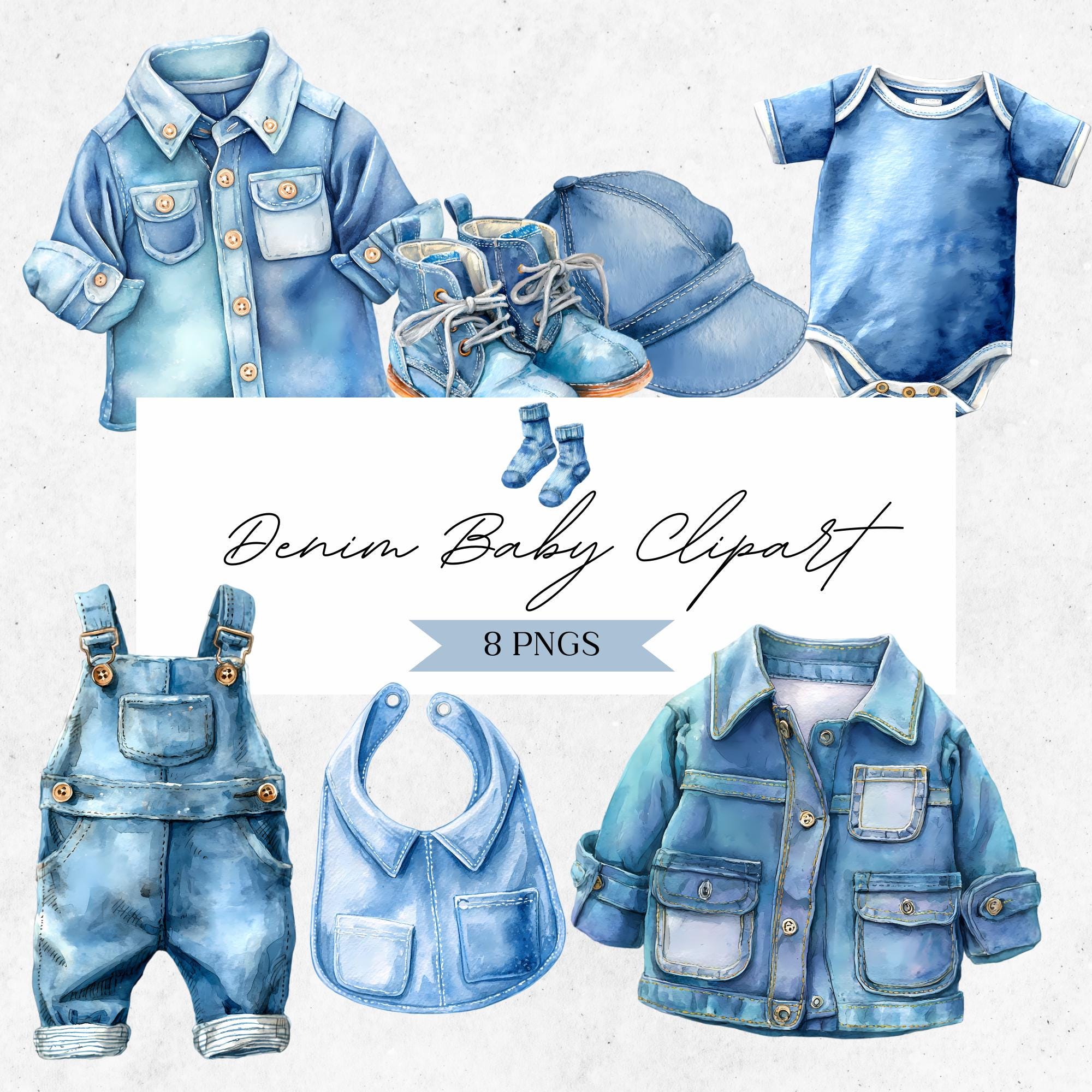 Blue Jean Baby Clipart - Watercolor Denim Clothes Graphics - Boy Shower ...
