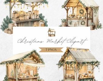 Christmas Market Clipart - Watercolor Winter Scene Graphics - Winter Shop PNG - CLP04DAE