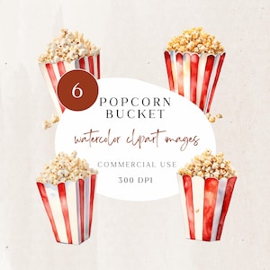 Popcorn Bucket Clipart, Movie Night Decor, Craft Supplies, Popcorn Bundle, Fun Snack Art, Snack Food PNG, Instant Download for Cinema Party