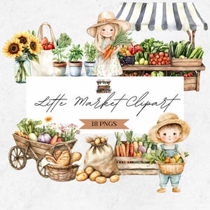Farmers Market Baby Shower Clipart - Locally Grown Graphics - Watercolor Fruit - Digital Vegetable PNG - CLP01AB