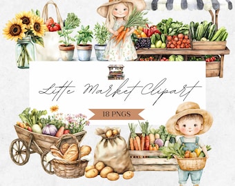Farmers Market Baby Shower Clipart - Locally Grown Graphics - Watercolor Fruit - Digital Vegetable PNG - CLP01AB