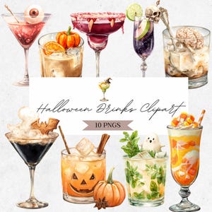 Akvarell Halloween Cocktail Clipart: Spöklika drinkgrafik (digital nedladdning) - CLP04CAC