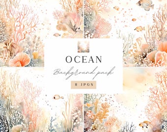 Under Water Digital Paper Pack - Watercolor Deep Sea Background - Ocean JPGS - CLP05BAC