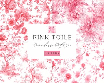 Pink Toile Seamless Pattern - Fancy Floral Love - Coquette Bow JPG - CLP05ABA