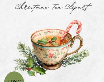 Tea Cup Clipart - Christmas Holiday Graphics - Party Decor PNG - CLP04DBB
