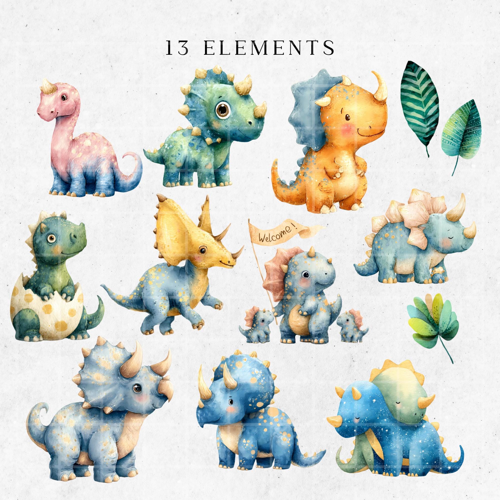 Watercolor Dinosaur Clipart: Baby Shower Dino Graphics (PNG Digital ...