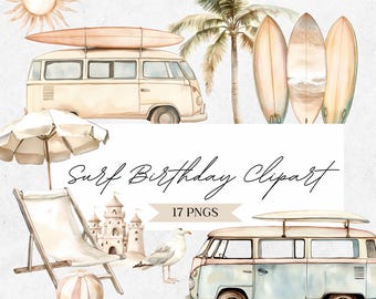 Surf Birthday Clipart: Baby On Board Watercolor PNG (Digital Download) CLP05BAB