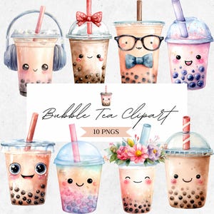 Bubble Tea-clipart - schattige aquarel Boba-graphics - zomerdrankjes png - CLP02BAE