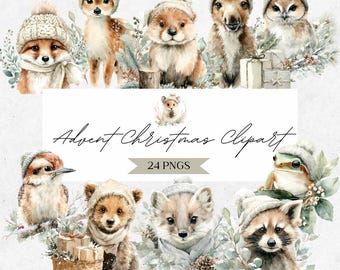 Christmas Winter Clipart - Watercolor Advent Calendar Graphics - DIY Countdown PNG - CLP04DAB
