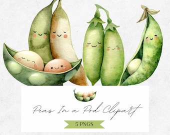 Watercolor Pea Pod Clipart: Baby Shower Graphics (PNG Digital Download) - CLP02AB