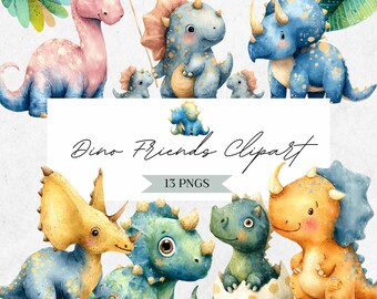 Clipart de dinosaurios en acuarela: Gráficos de dinosaurios para baby shower (Descarga digital PNG) - CLP03GAA