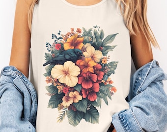 Summer Floral Tank Top: Ring-Spun Cotton Boho Beach Wear