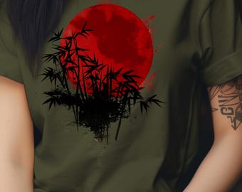 Japanisch inspiriertes T-Shirt, Bambuskunst-T-Shirt, entspanntes Fit-T-Shirt, Geschenk für Liebhaber von Japan