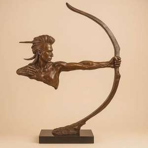 Indian Warrior Archer Sculpture | Handmade Polyresin Statue | Modern Native Art | Cultural Decor | Statement Piece for Home Office